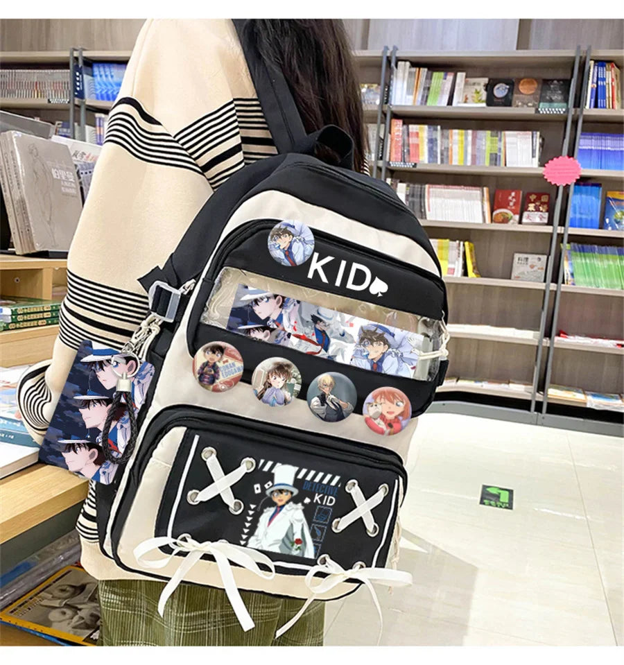 Femlion Detective Conan Anime Badge Backpack for Student School & Travel