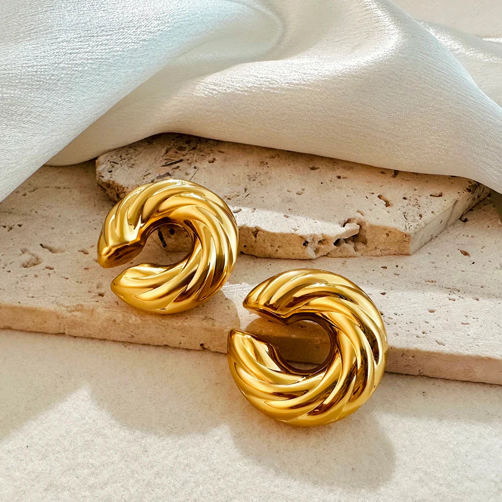 Femlion Chunky Round Twist Clip Earrings for Women - Stainless Steel Ear Cuff Clips