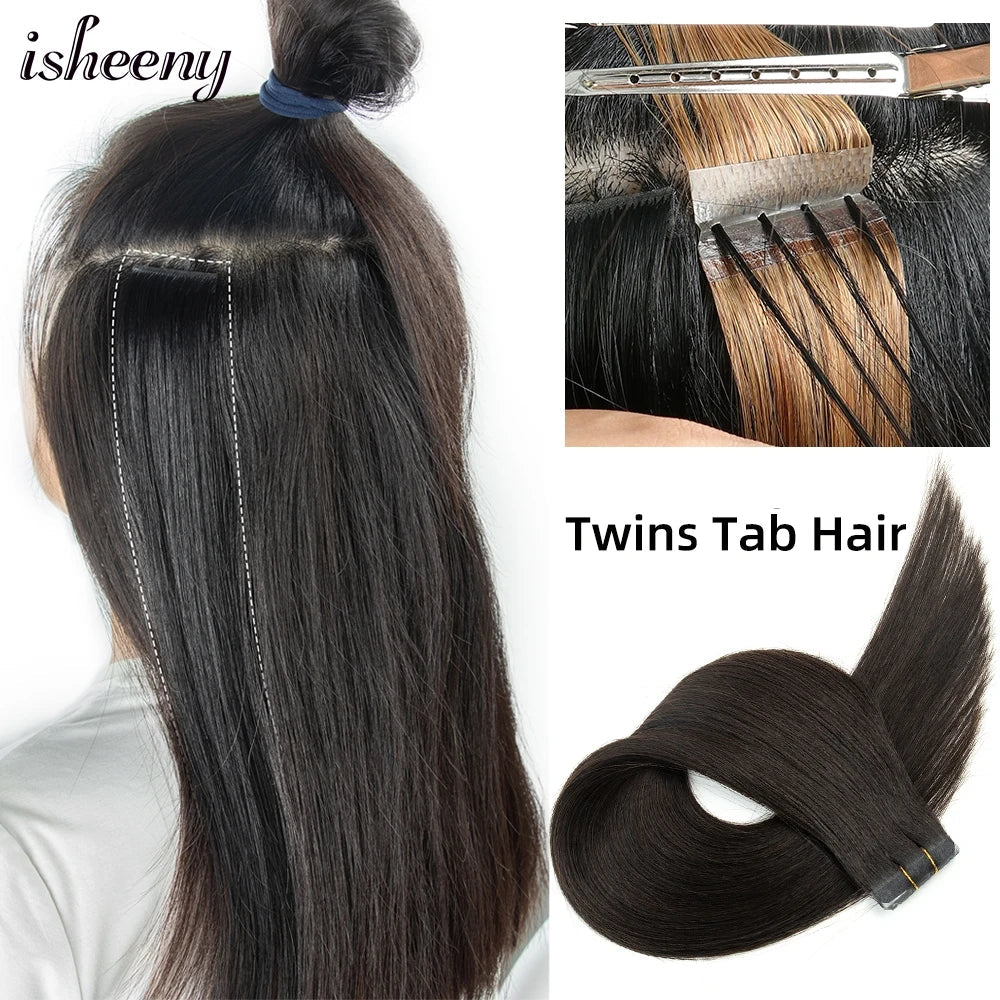 Femlion 16" Human Hair Twin Tape Extensions - Remy Machine Remy Hair 10pcs