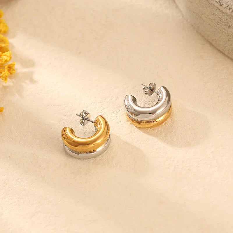 Femlion Gold & Silver Double Layer Hoop Earrings for Women