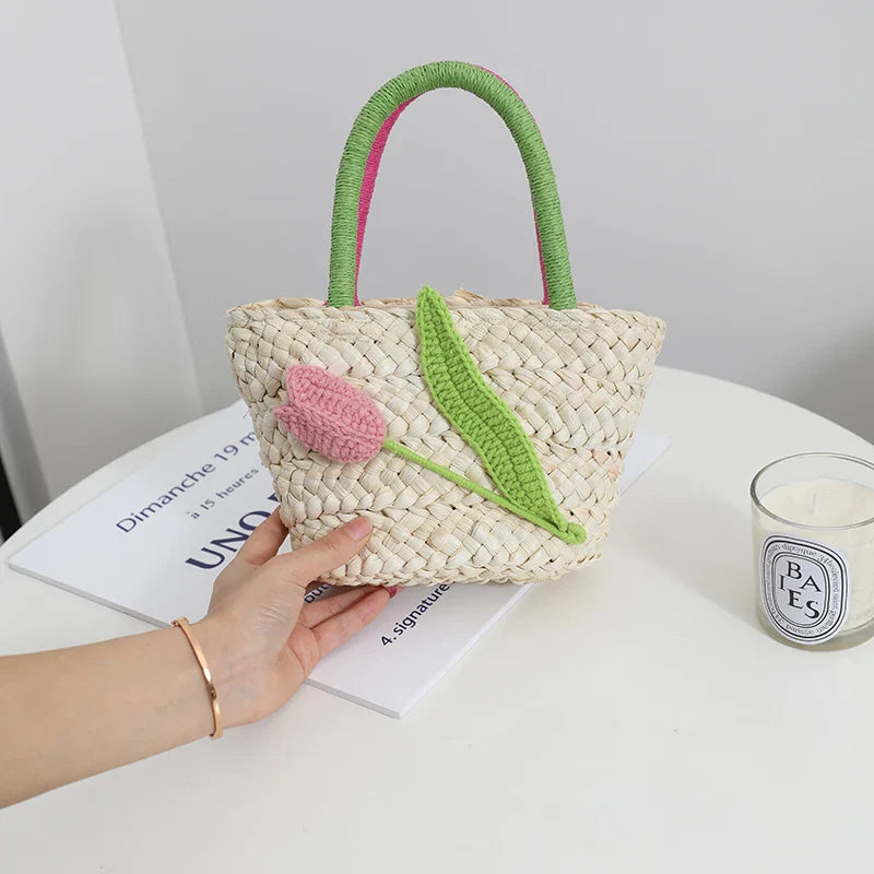 Femlion Tulip Straw Bag: 2022 Hand-Woven Rattan Handbag for Fresh Style