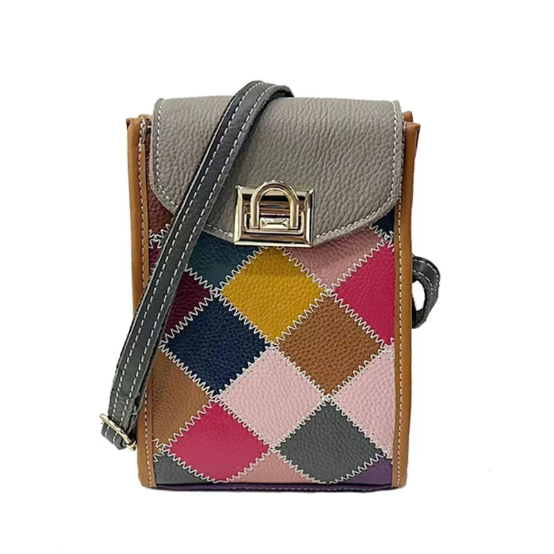 Femlion Genuine Leather Colorful Crossbody Bag for Women