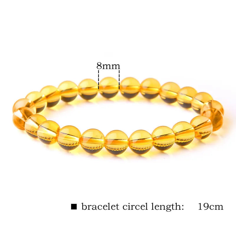 Femlion Yellow Citrine Beaded Bracelets Natural Stone Fashion Jewelry Women Healing Reiki