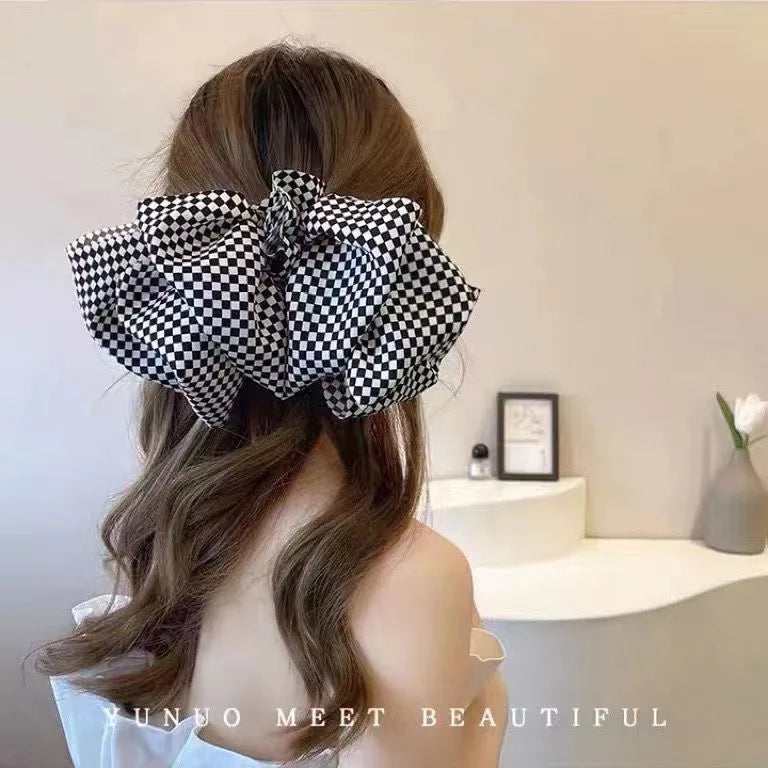 Femlion Plaid Bow Hair Pin: Elegant Big Size Spring Hair Clips for Girls and Women