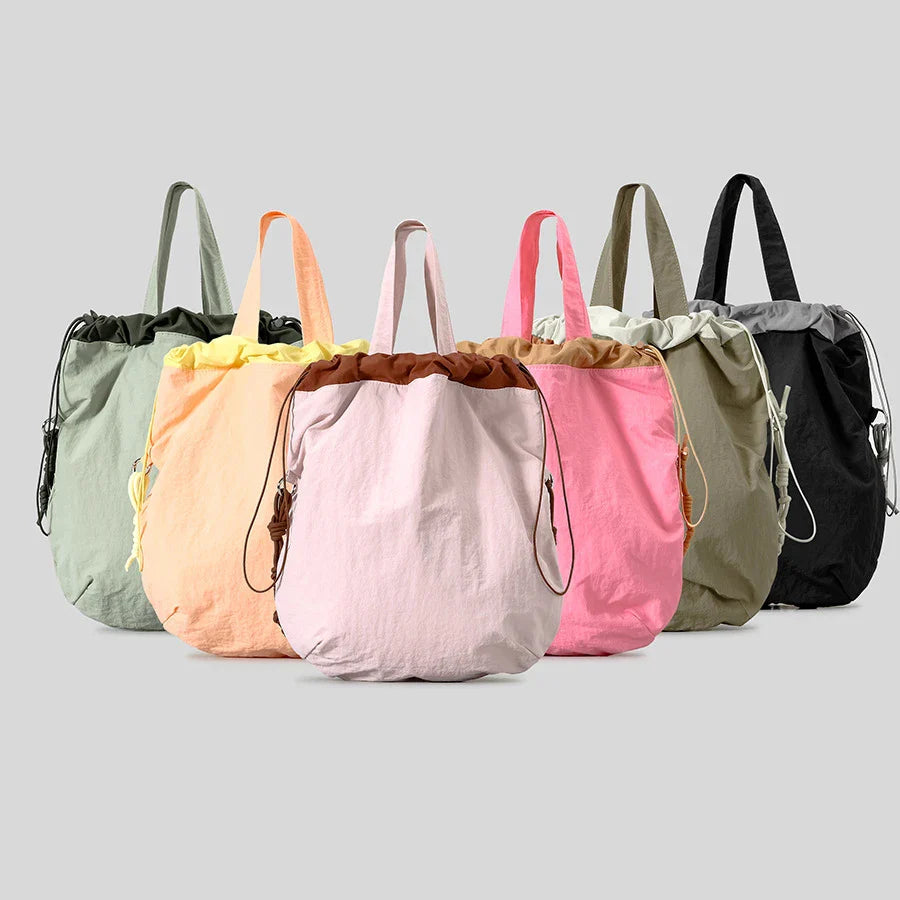 Femlion Canvas Shoulder Bag: Candy Color Large Tote with Drawstring - Women's Fashion Purse