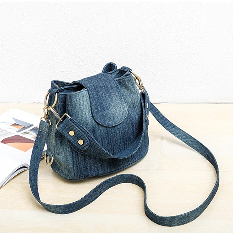 Femlion Denim Bucket Shoulder Bag Crossbody Tote Luxury Brand Women's Bag