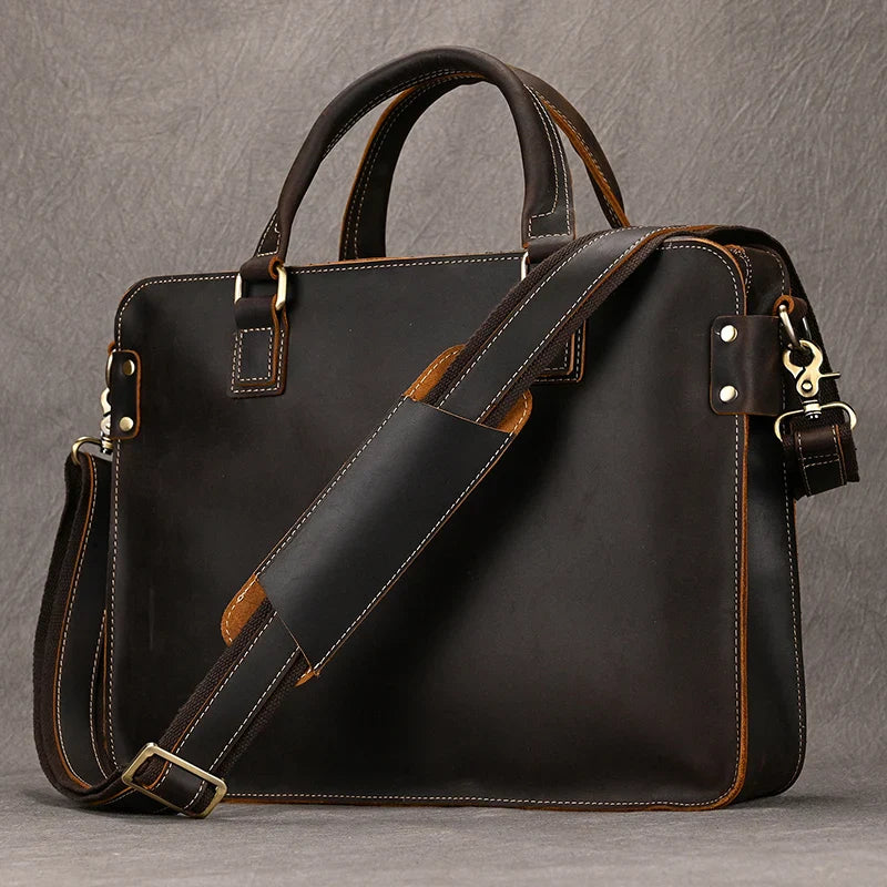 Femlion Vintage Leather Laptop Briefcase for Men 15-16 Inch Business Tote Bag