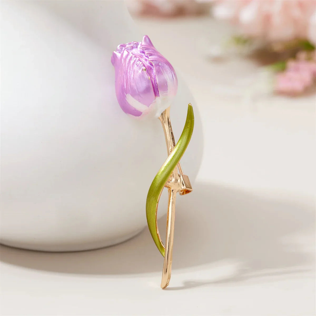 Femlion Lotus Flower Brooch: Pink Enamel Elegant Fashion Petal Pin for Women