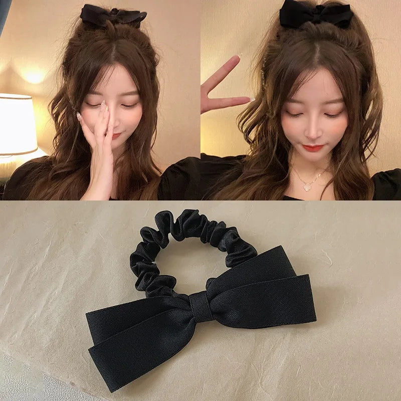 Femlion Korean Ribbon Bow Elastic Hair Bands for Women Girls Hair Accessories