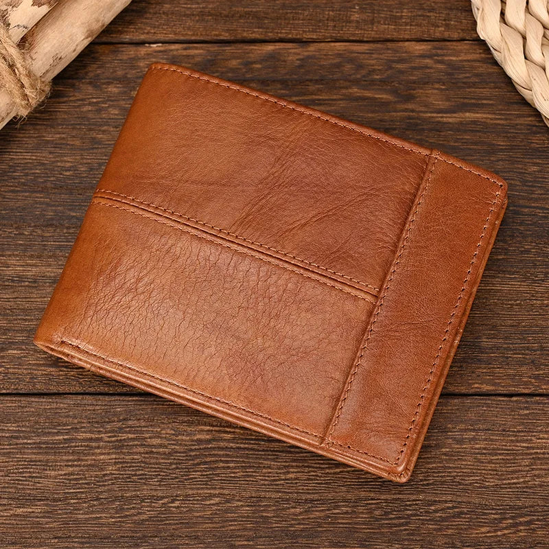 Femlion Men's Slim Business Wallet with Coins Pocket, Black/Brown Male Card Holder