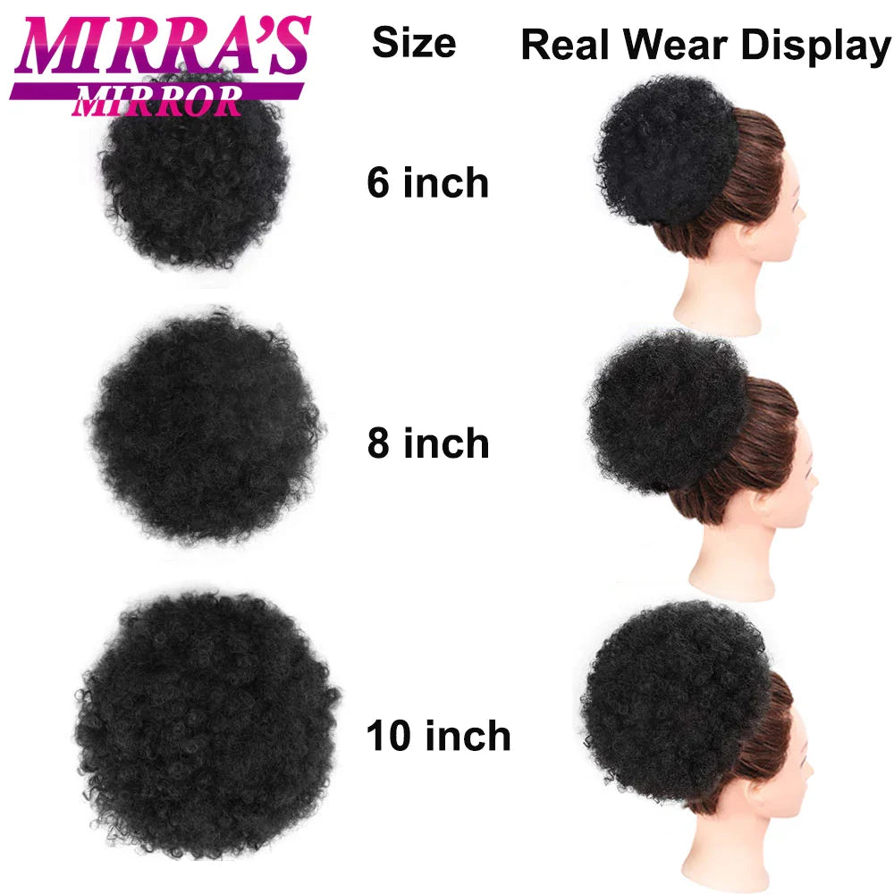 Femlion 10" Afro Puff Drawstring Ponytail Extension for Black Women - Synthetic Curly Bun Hairpiece