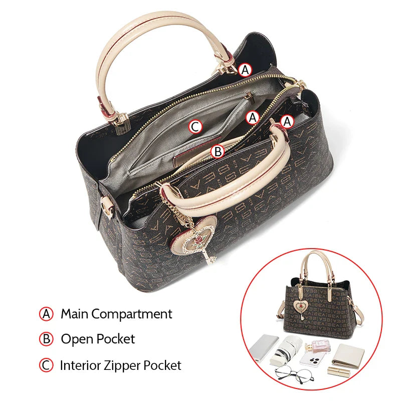 Femlion Stylish PVC Leather Big Capacity Handbag for Women