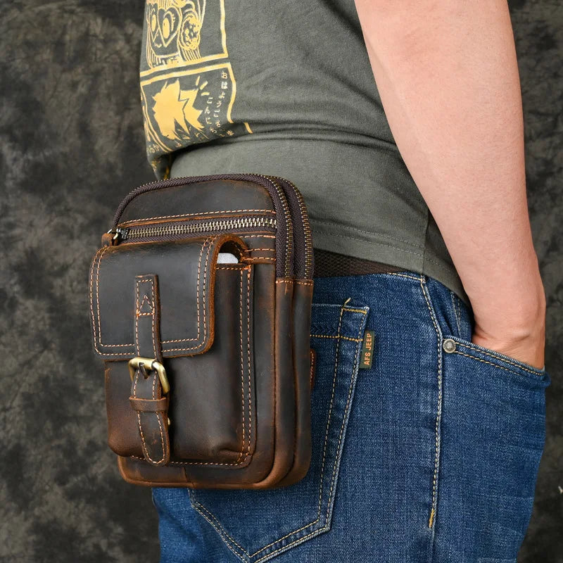 Femlion Men's Leather Waist Bag with Shoulder Strap, Phone Pouch & Belt - Stylish & Functional