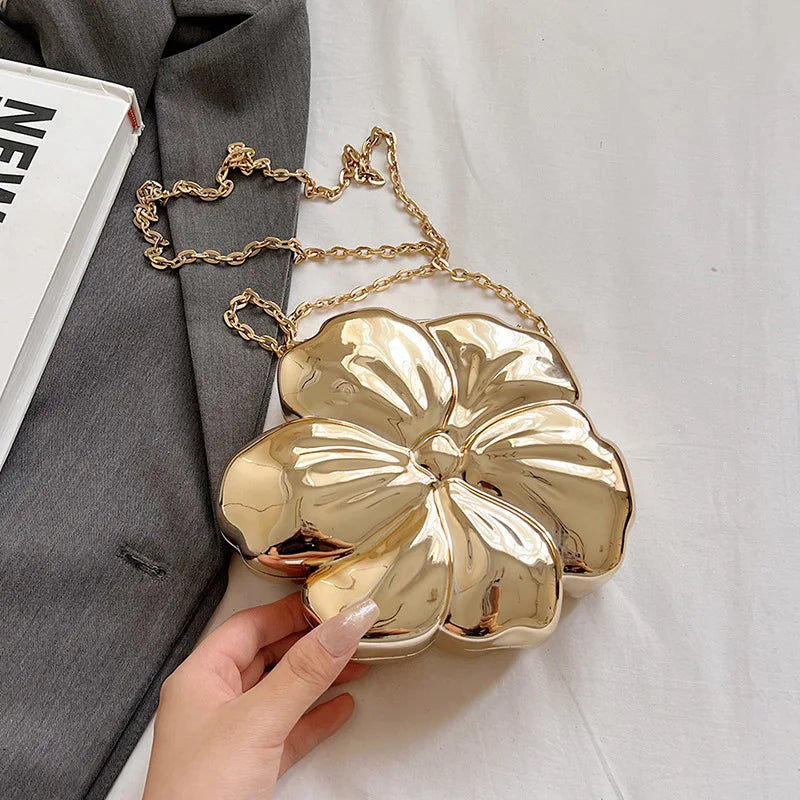 Femlion Gold Flower Crossbody Bag | Evening Party Clutch & Phone Purse