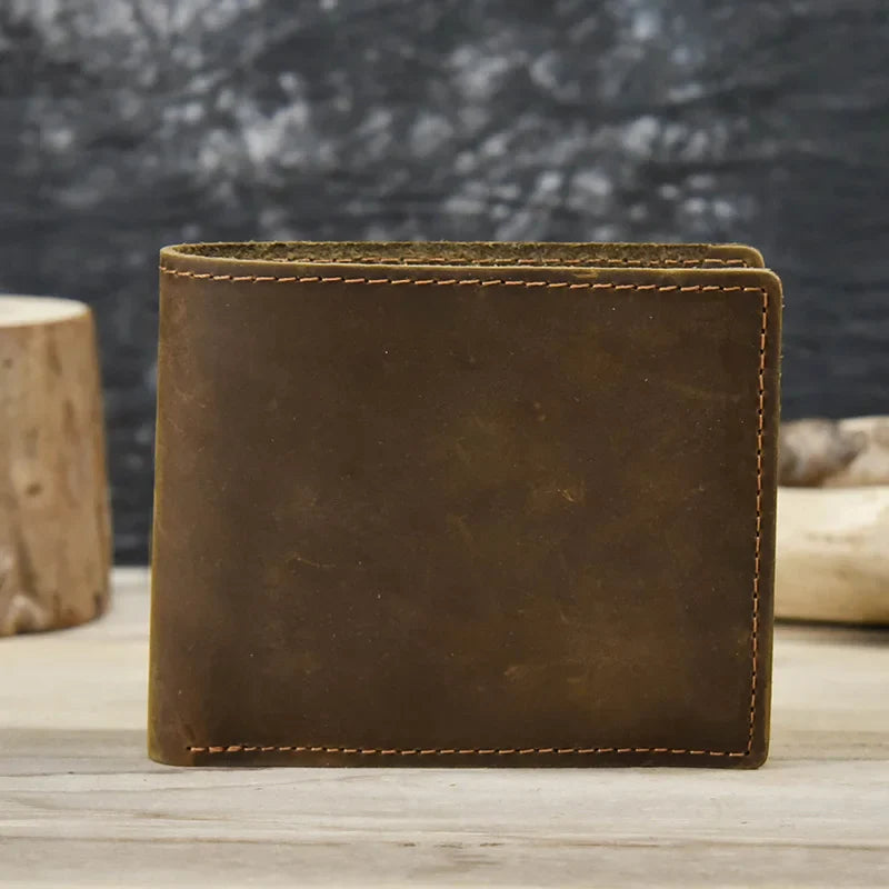 Femlion Vintage Crazy Horse Leather Short Men's Wallet - Retro Fashion Card Holder & Coin Purse