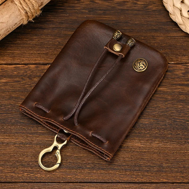 Femlion Handmade Leather Coin Pouch Mini Purse Key Wallet Card Holder