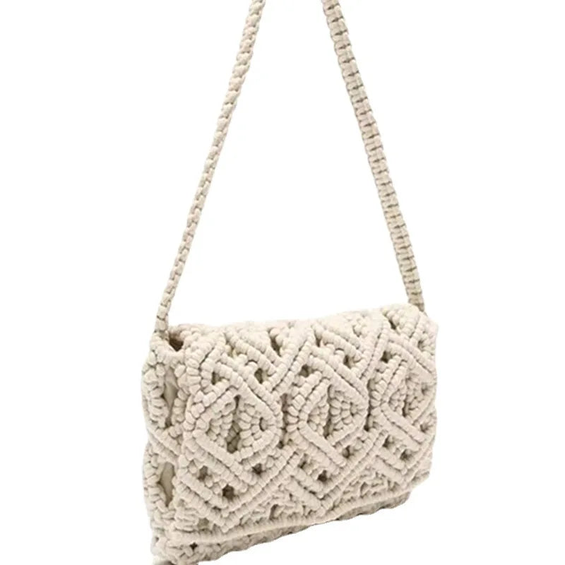 Femlion Shoulder Straw Woven Handbag Cotton Thread Fashion Bag