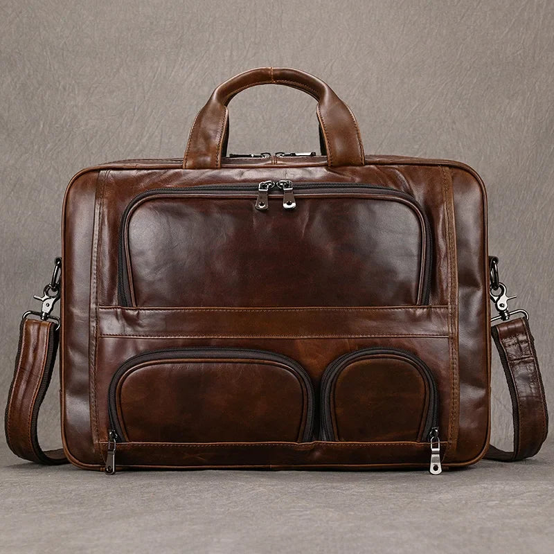 Femlion 17" Genuine Leather Briefcase Office Bag for Laptop and Work Essentials