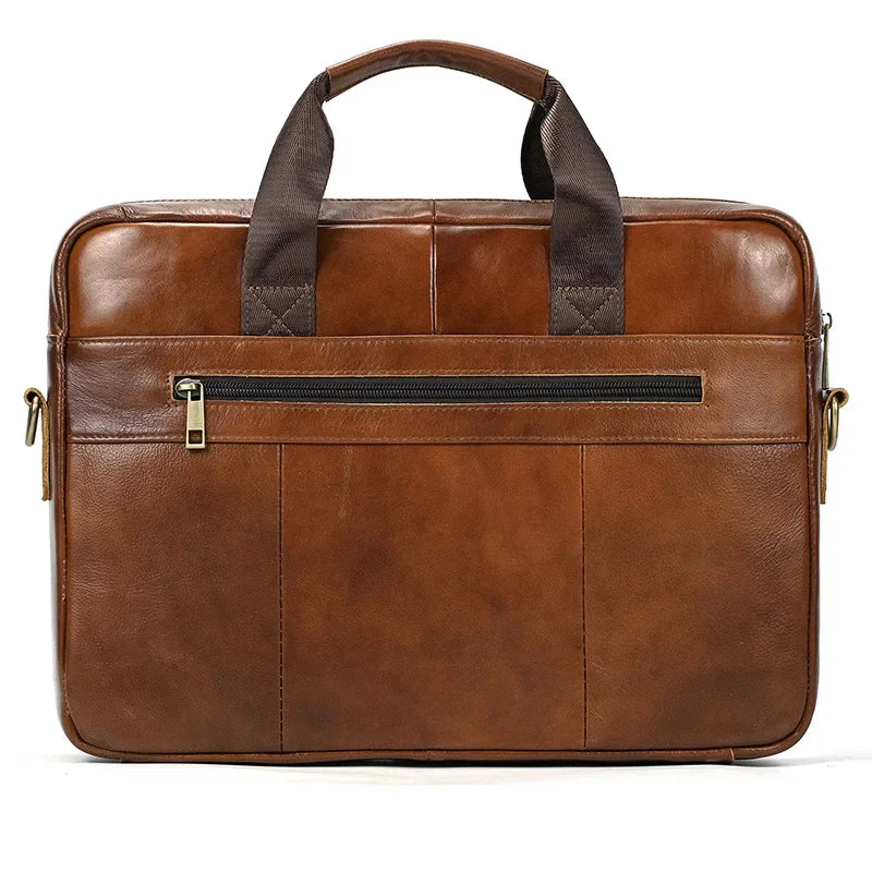 Femlion Men's Leather Briefcase Top Layer Cowhide Business Bag 15.6" Laptop