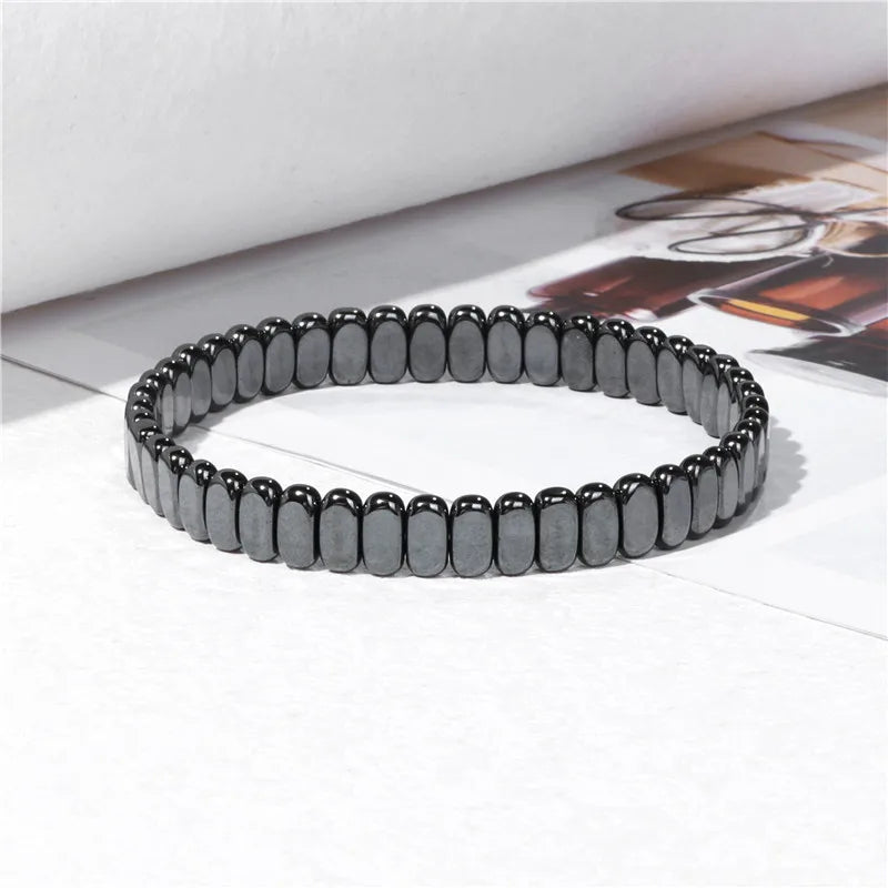 Femlion Geometric Black Hematite Stone Therapy Bracelet for Weight Loss