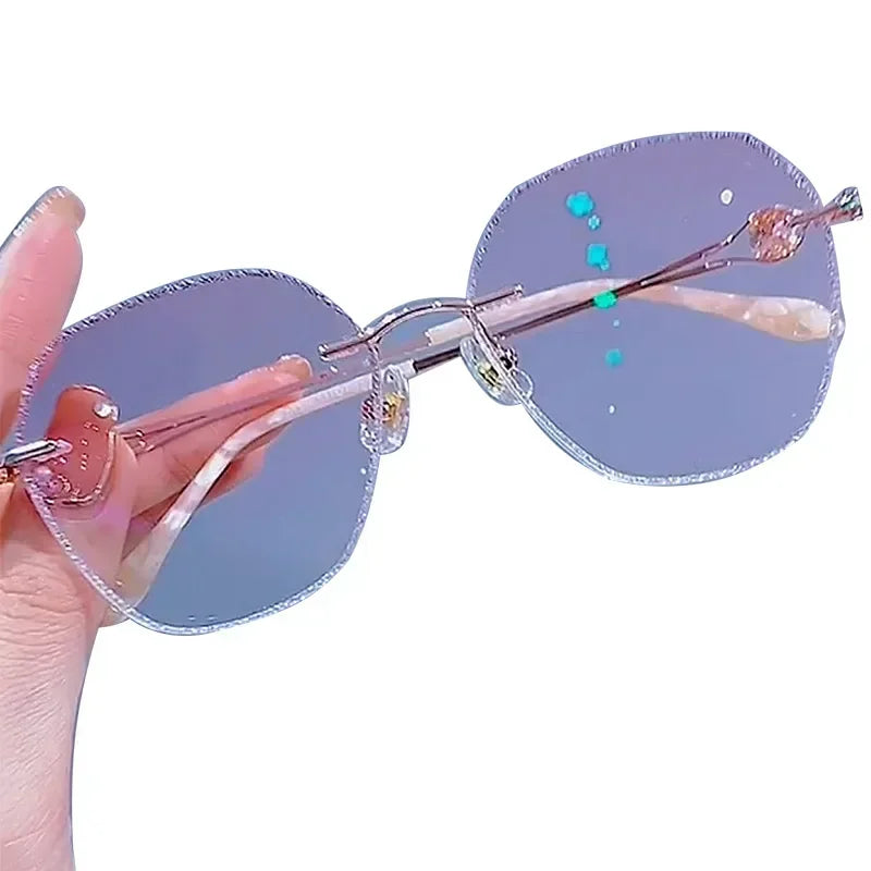 Femlion Rimless Diamond Anti-Blue Light Prescription Glasses Customization