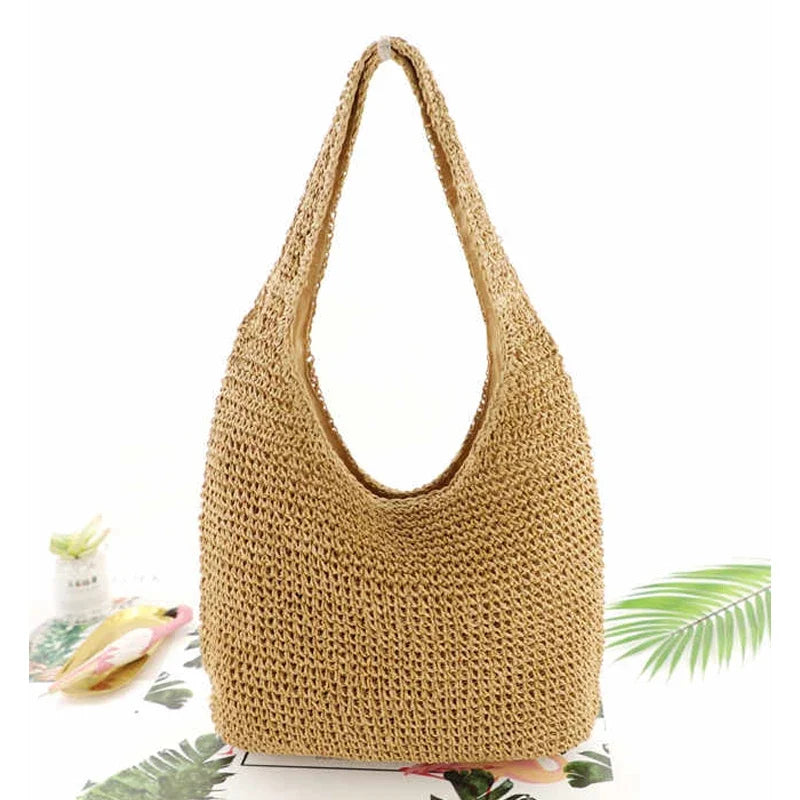 Femlion Straw Bag: Fashionable Woven Beach Handbag for Casual Style