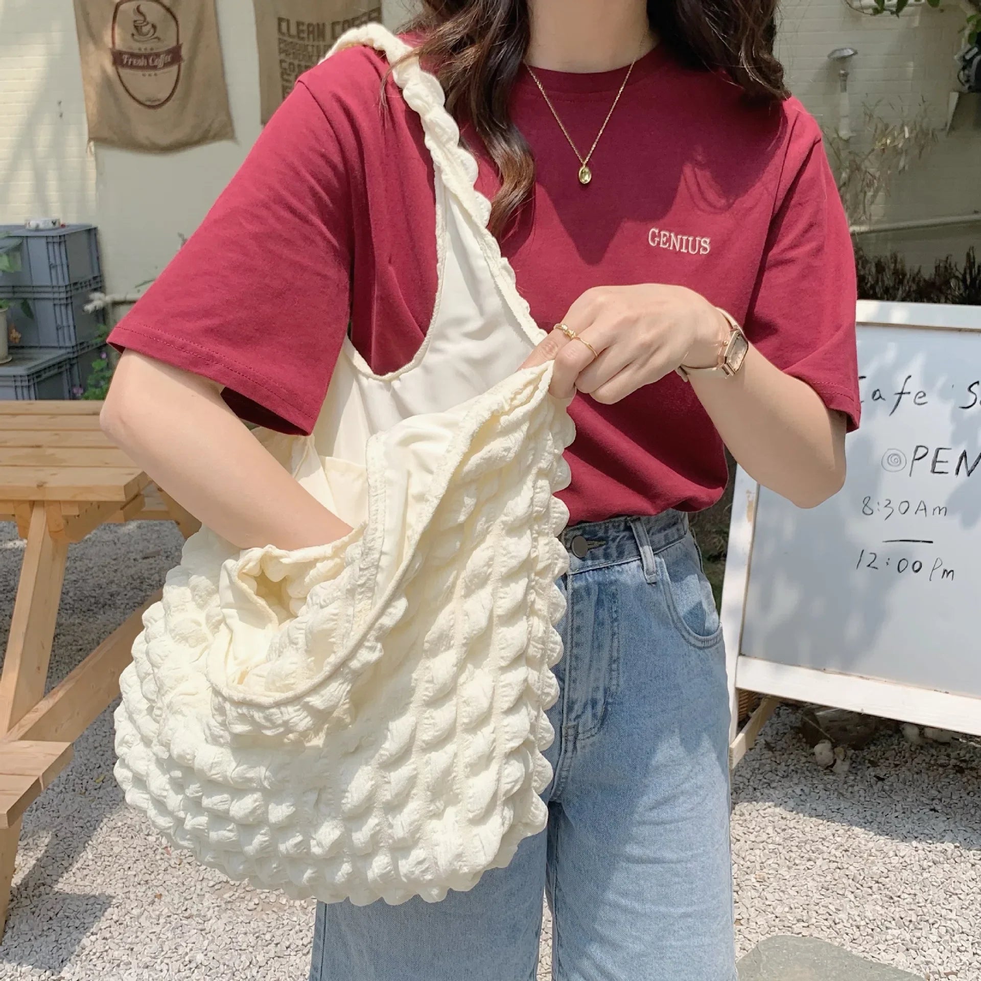 Femlion Cloud Bubbles Shoulder Bag: Cute Soft Fabric Handbag for Casual Tote