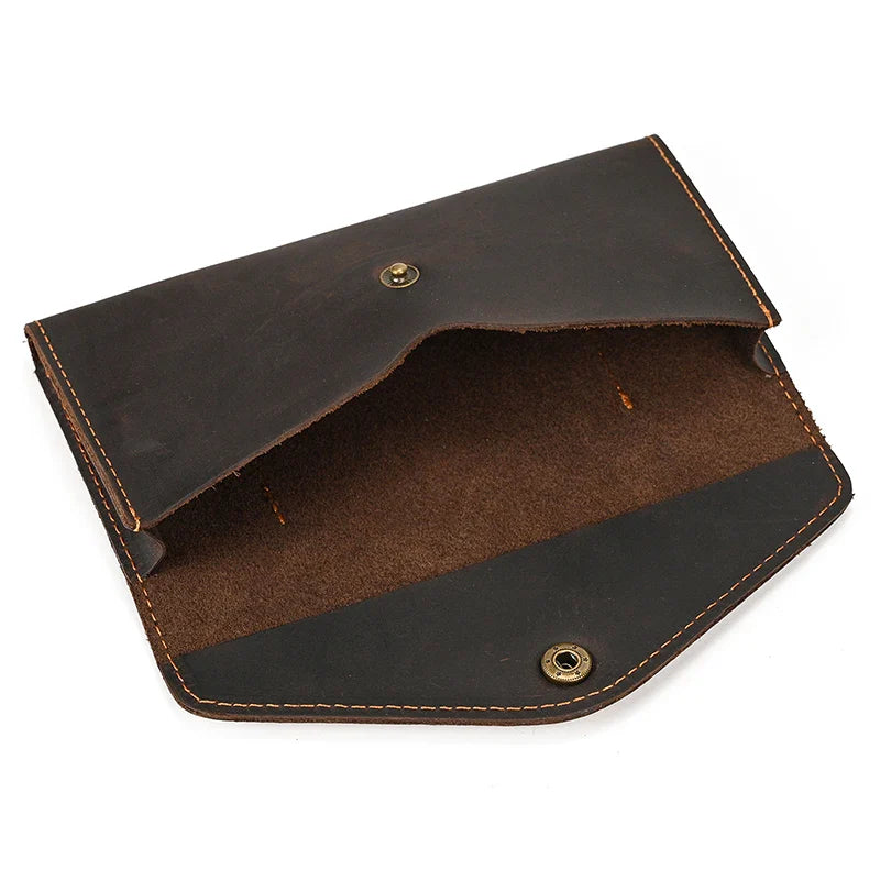 Femlion Cowhide Envelope Purse: Vintage Leather Clutch Wallet for Men and Women