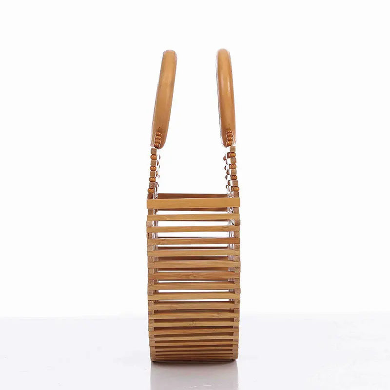 Femlion Bamboo Beach Bag - 2020 Retro Style Hand-Held Half Round Basket