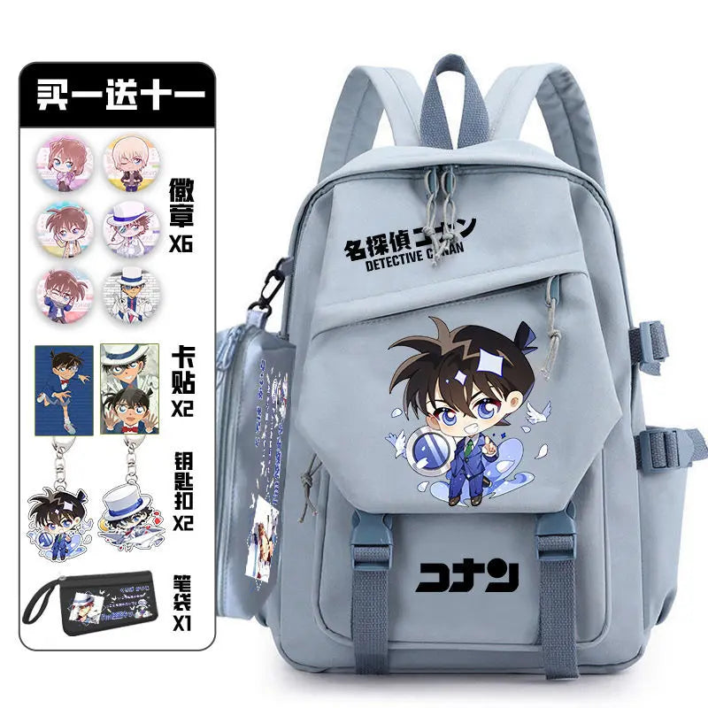 Femlion Detective Conan Pain Pack Badge Set Backpack for Teenagers School Cosplay