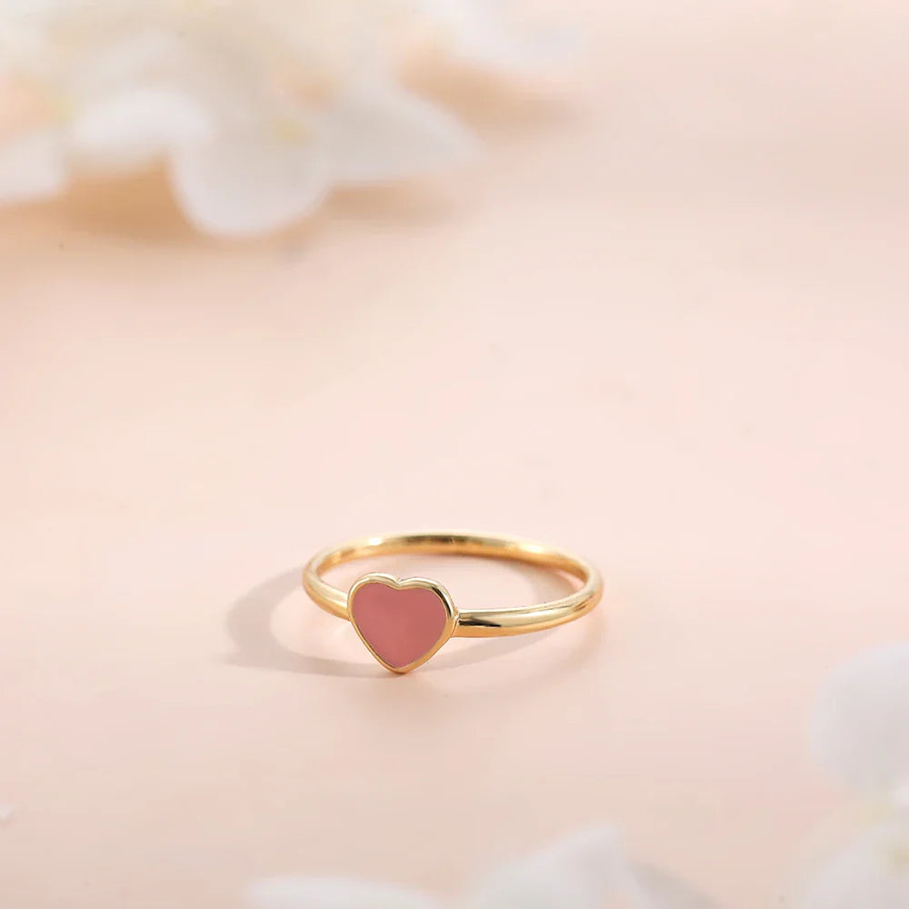 Femlion Pink Enamel Heart Rings for Women - Trendy Minimalist Fashion Jewelry