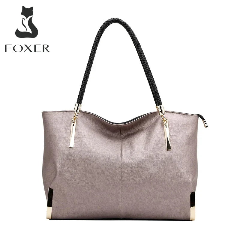 Femlion Chic Cowhide Leather Women's Shoulder Bag Luxury Designer Top-Handle Handbag