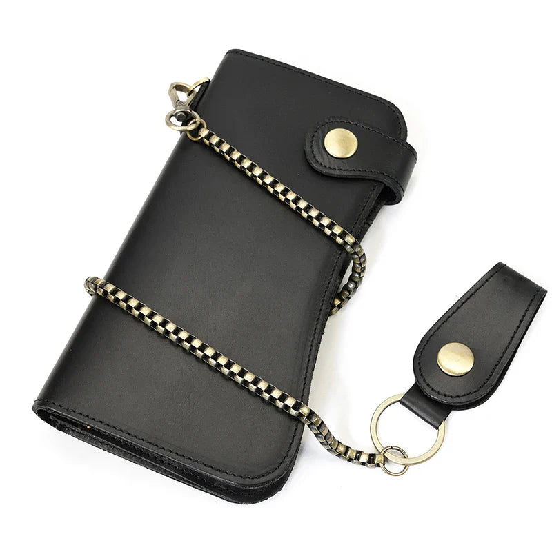 Femlion Men's Leather Chain Wallet Phone Purse Clutch Bag Vintage Style Brand Designer