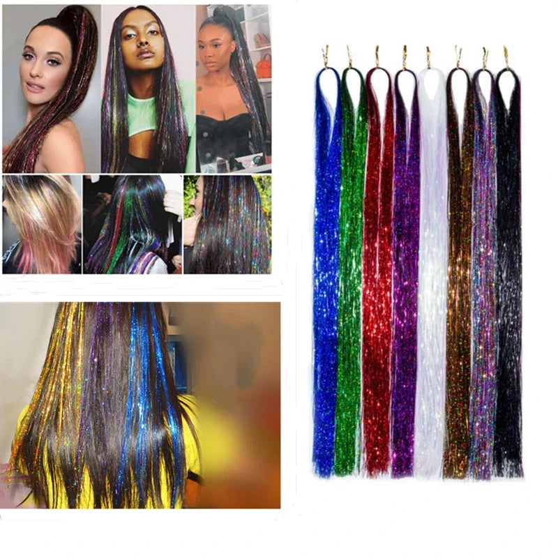 Femlion Holographic Hair Tinsel: Sparkle Glitter Hair Extensions - 120 Strands