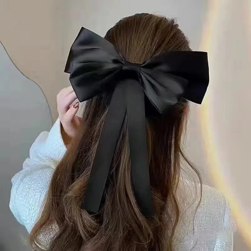 Femlion Korean Fashion Big Bow Hair Clips: Black Red Sweet Spring Headwear