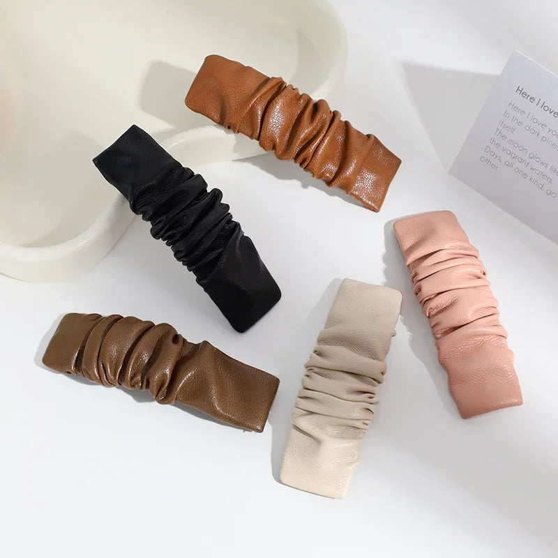 Femlion Solid Color Leather Hair Clips for Girls and Women