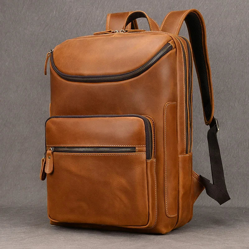 Femlion Men's Genuine Leather Laptop Backpack 14-15.9" Crazy Horse Skin Fashion Travel Bag