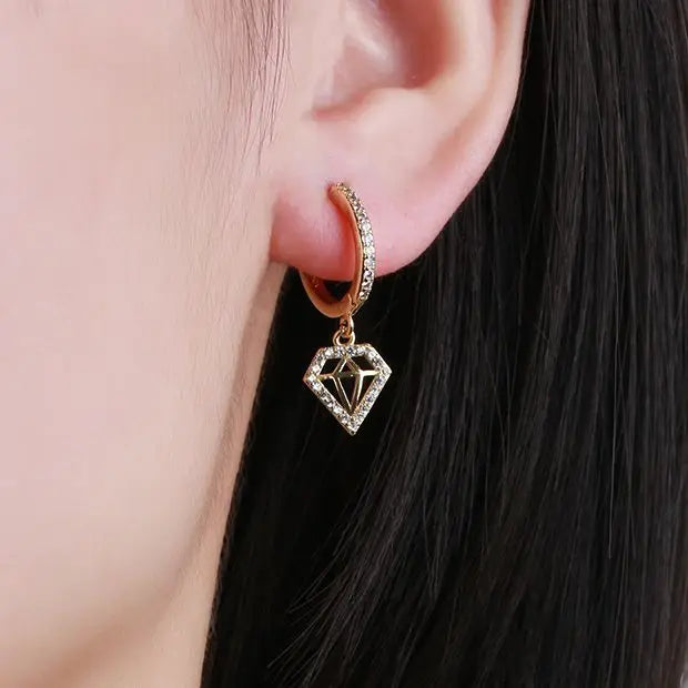 Femlion 18K Gold Diamond Geometric Ear Clasp Earrings