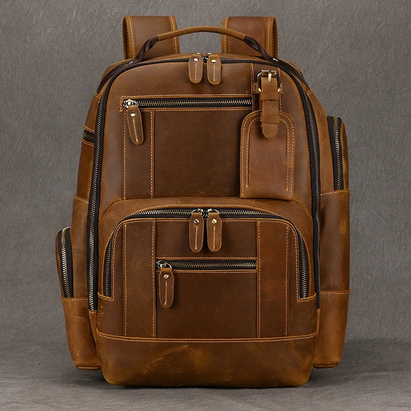 Femlion Vintage Leather Men's Backpack: Stylish, Multifunctional, Large - Perfect for Travel and School