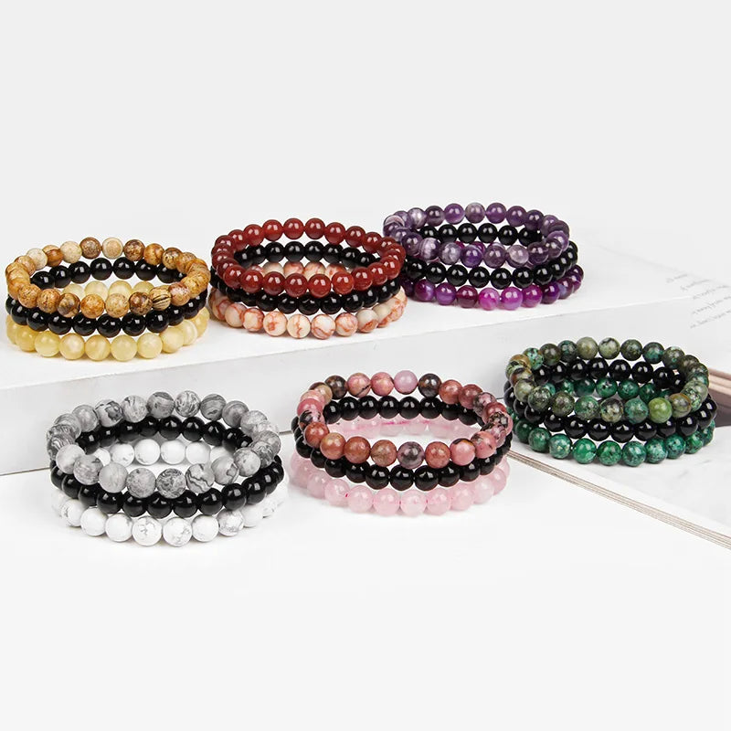 Femlion Black Onyx Agates Bracelet Set for Women Men