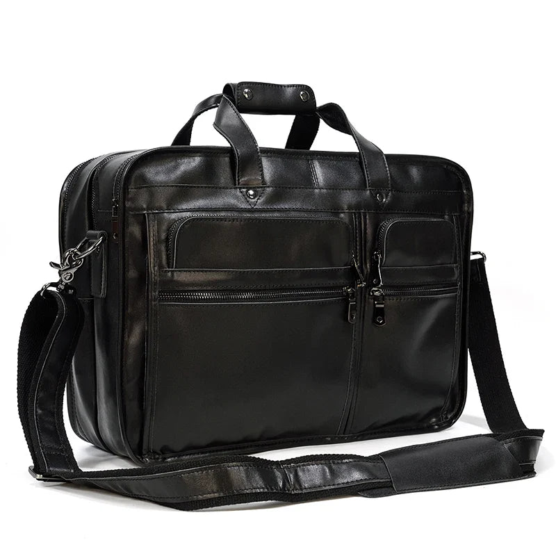 Femlion Vintage Leather Business Briefcase with Pockets and Laptop Compartment