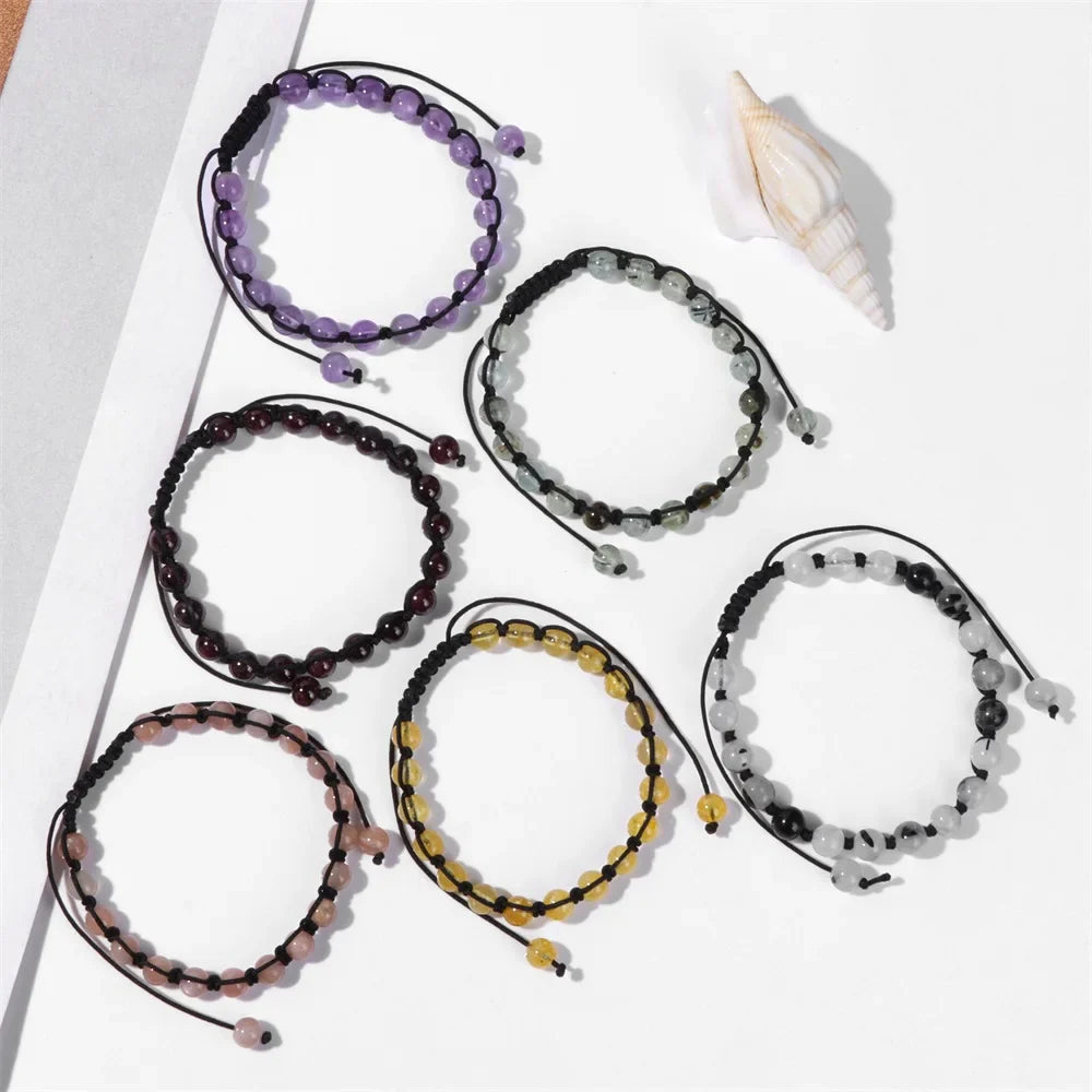 Natural Stone Beads Bracelets for Women by Femlion - Amethysts Citrines Balance Jewelry