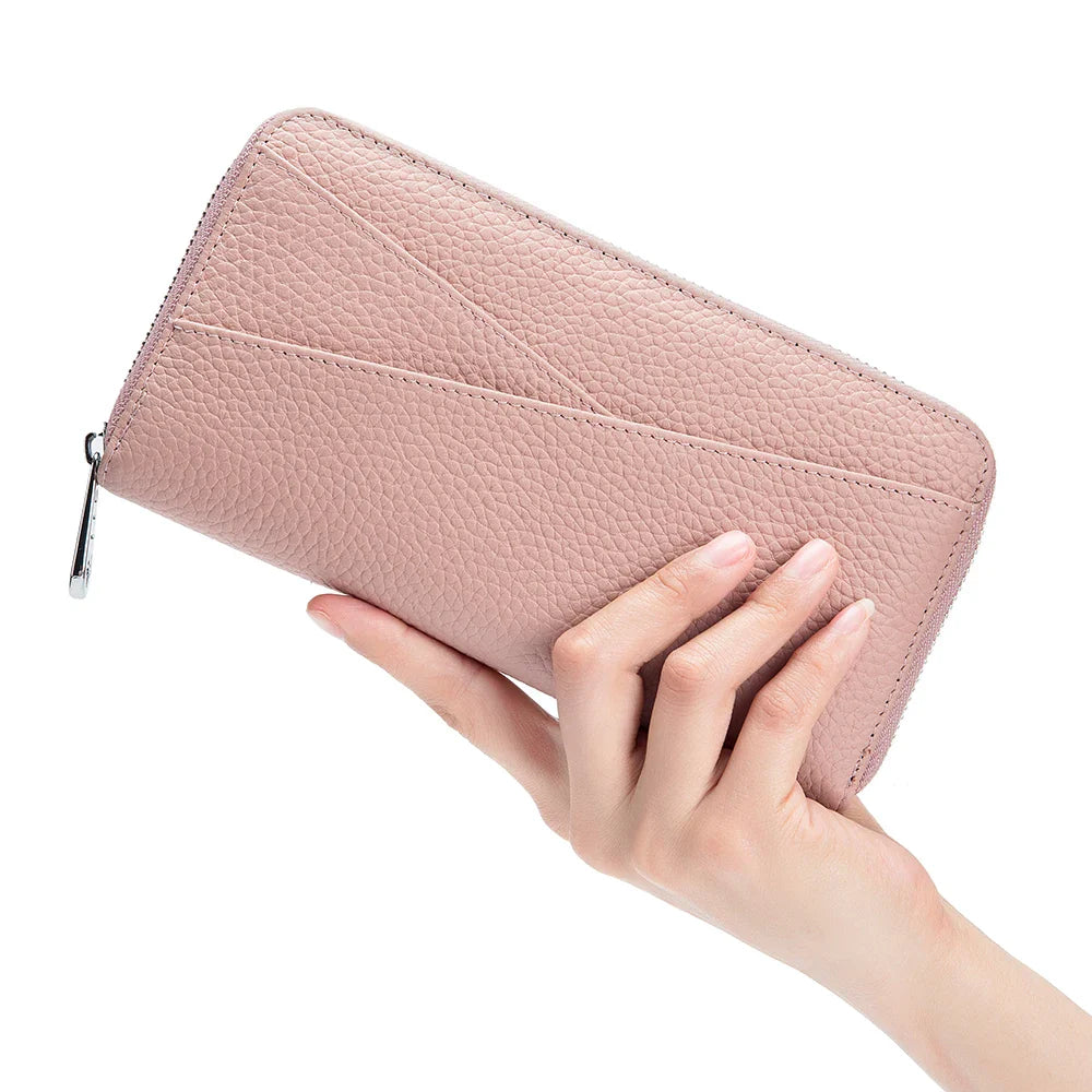 Femlion Soft Leather Long Wallet with Anti-Theft Lining for Women