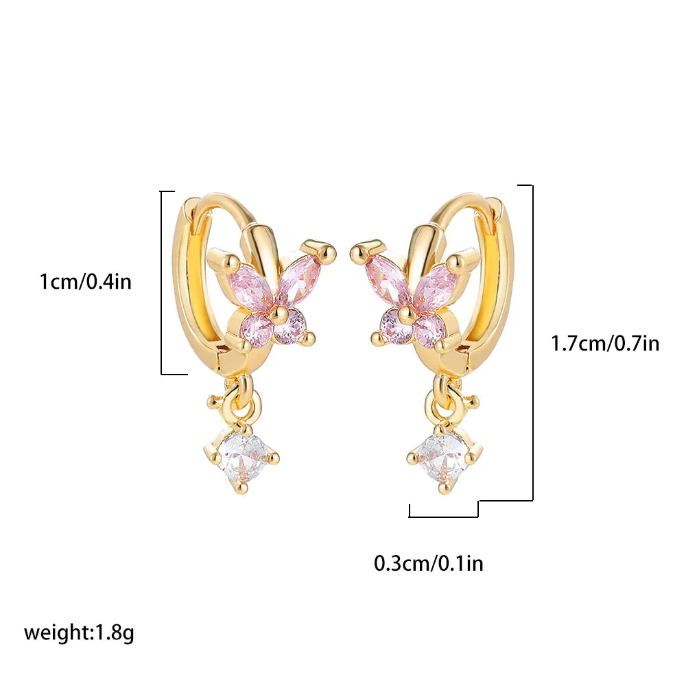 Femlion Gold Zircon Butterfly Hoop Earrings with CZ Crystals