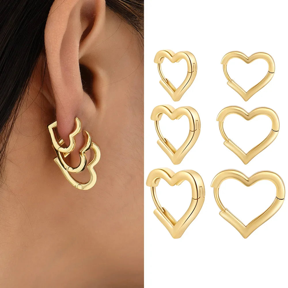 Femlion Gold Heart Hoop Earrings Statement Jewelry, 14mm Fashion Circle Love Piercing