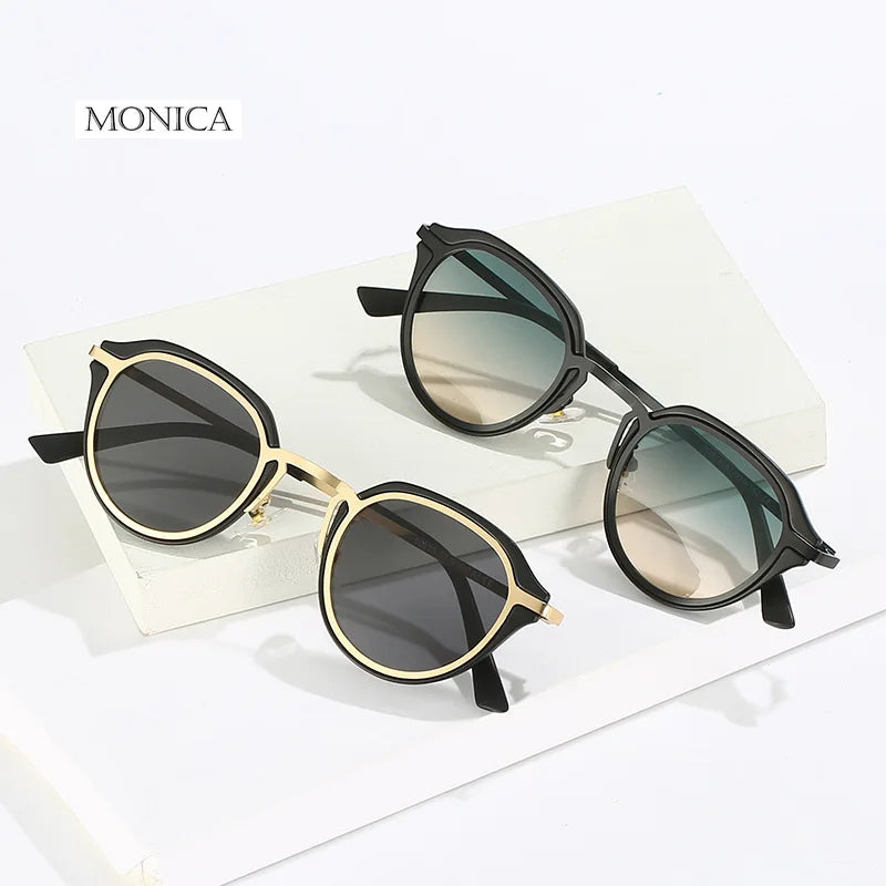 Femlion Round Sunglasses Color PC Lens Alloy Metal Frame UV400 Protection