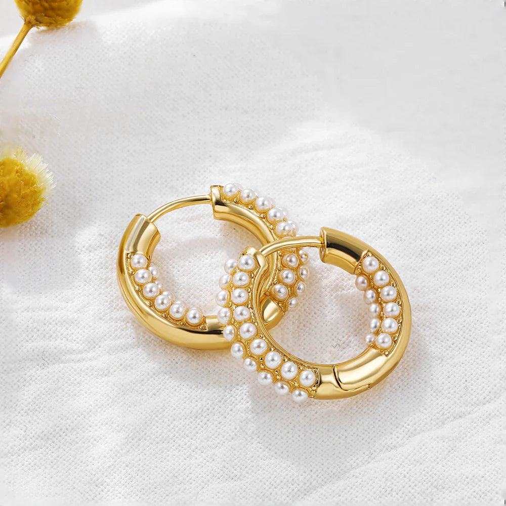 Femlion Gold Pearl Hoop Earrings - Elegant Women's Jewelry