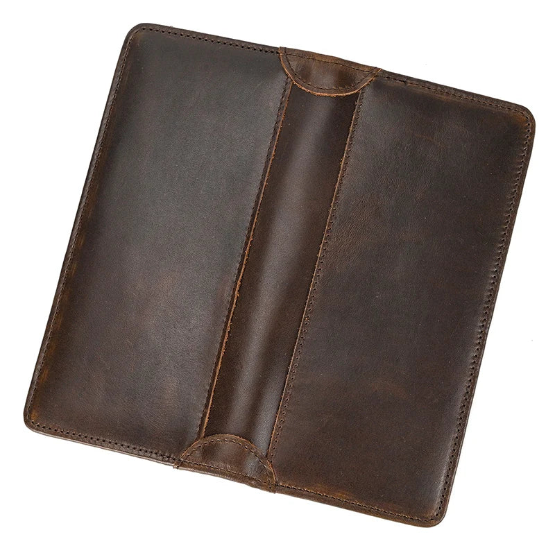 Femlion Leather Long Wallet for Men | Bifold Card Holder Purse in Natural Cow Skin