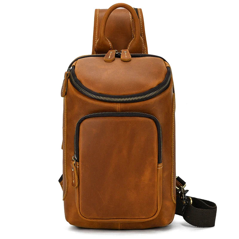 Femlion Genuine Leather Men's Chest Bagpack - High Capacity Crossbody Shoulder Bag