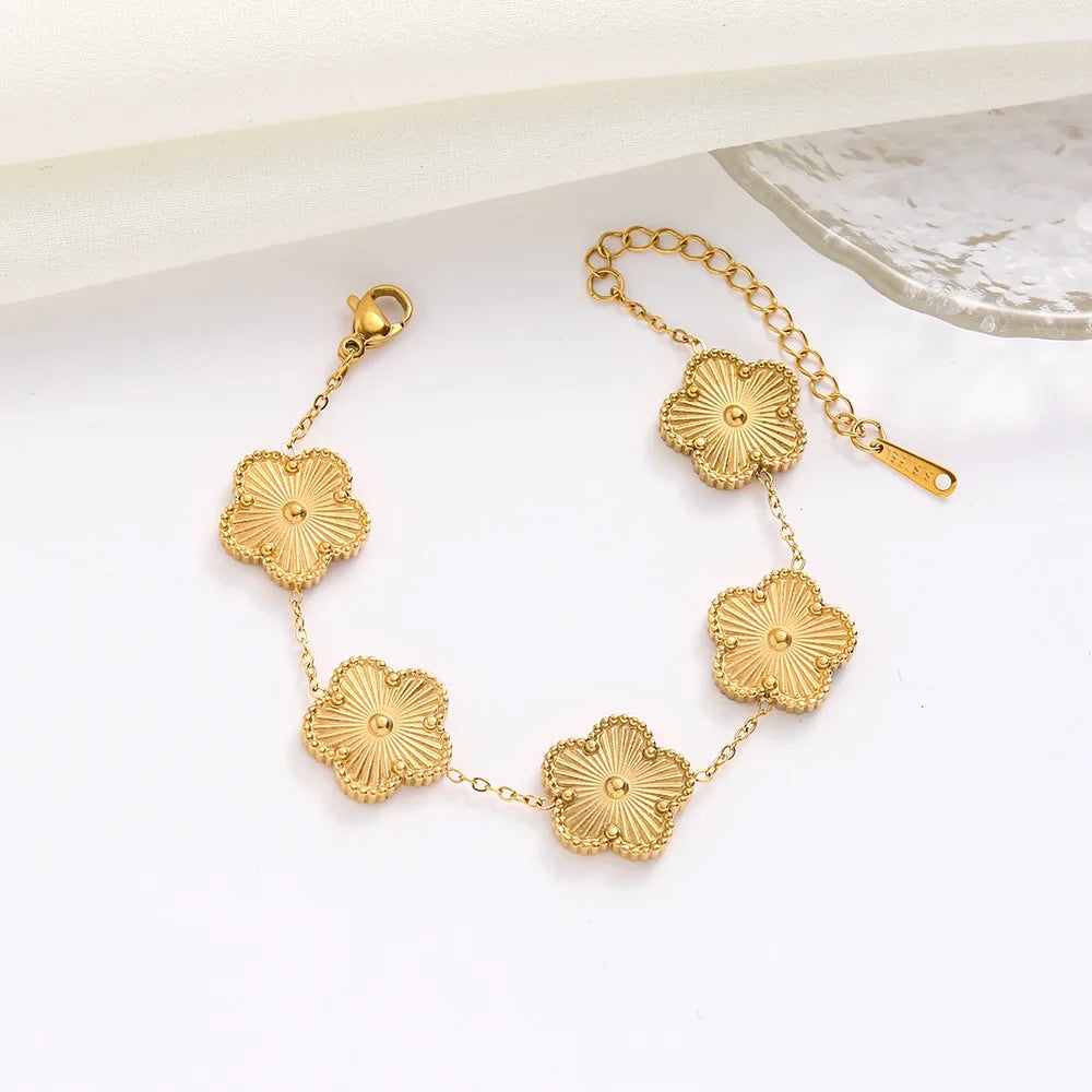 Femlion Minimalist Metal Double-Sided Plant Plum Blossom Five Leaf Flower Clover Jewelry